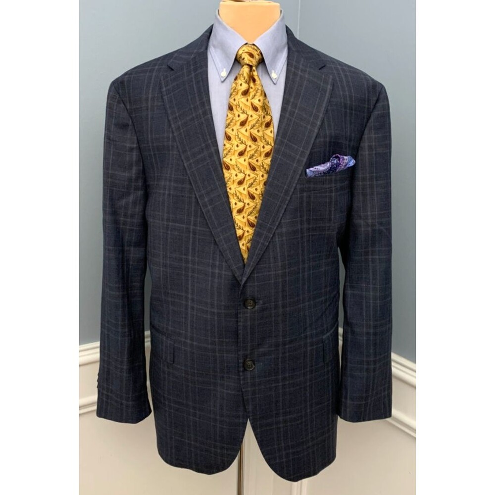 Cremieux Loro Piana Suit Mens 48R Wool Plaid Twill Jacket Flat Front Pants